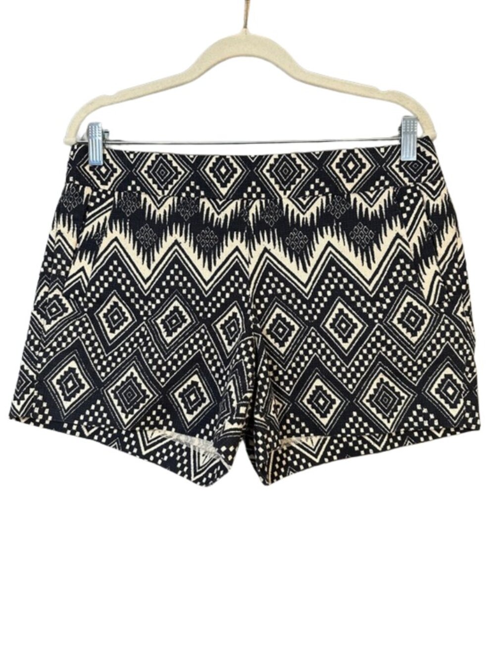 J.Crew Black White Aztec Geometric High Waist Shorts Size 10 Boho